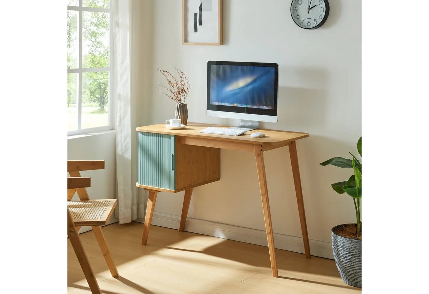 en.casa Schreibtisch Tysvær mit Schrankteil Bambus Blau - Bild 2