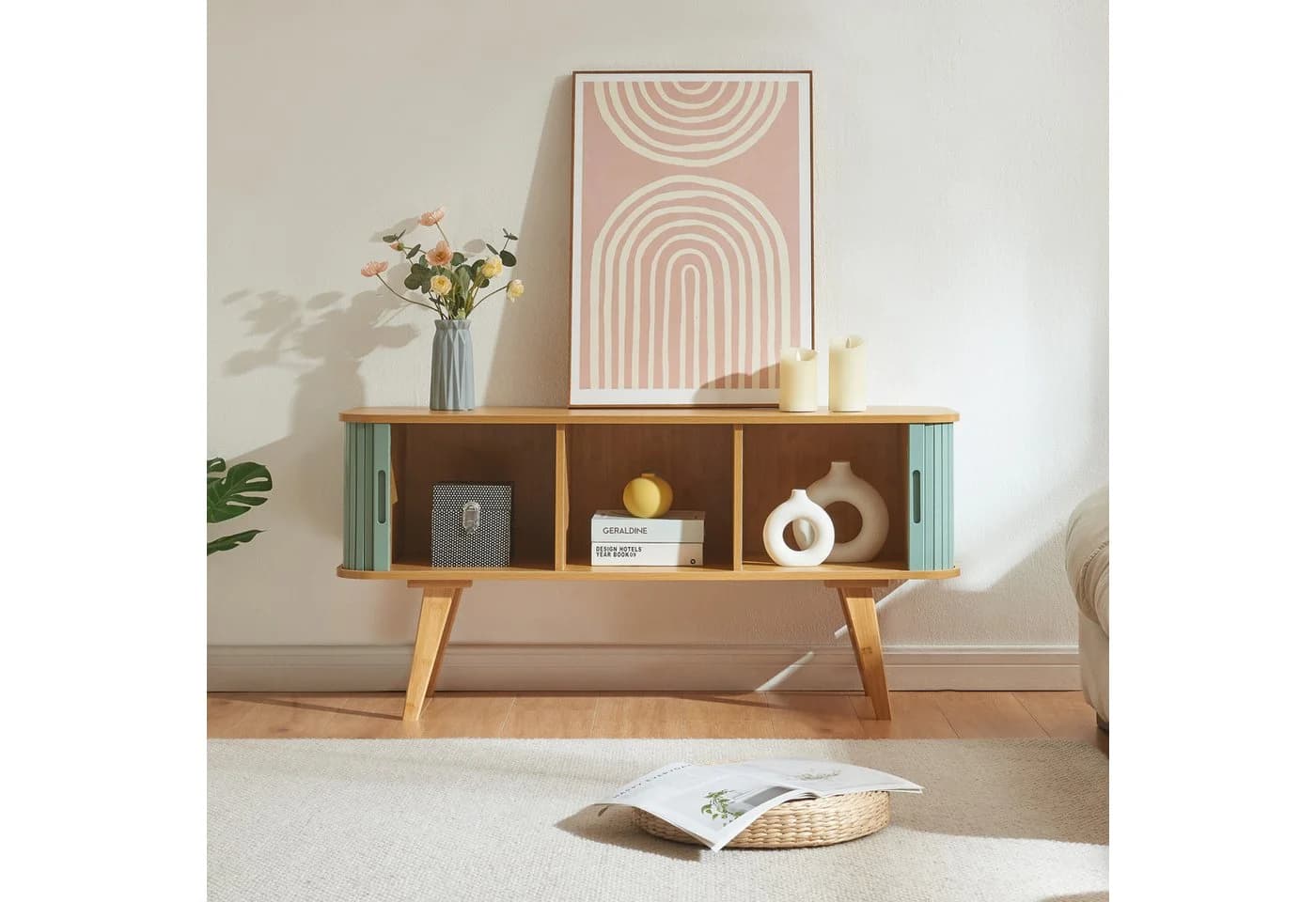 en.casa TV-Schrank Tysvær Bambus/Blau