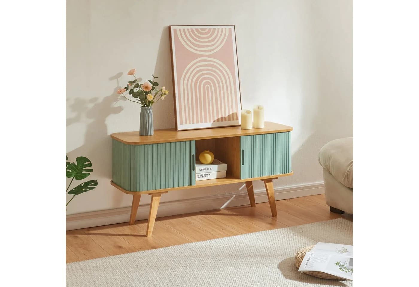 en.casa TV-Schrank Tysvær Bambus/Blau - Bild 2