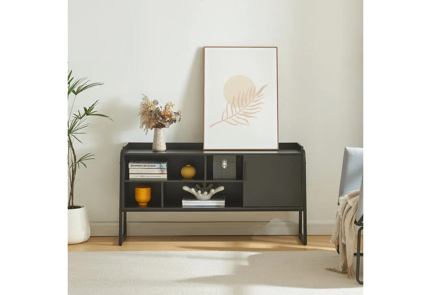 en.casa TV-Schrank Storfjord Schwarz mit Metallgestell - Bild 3
