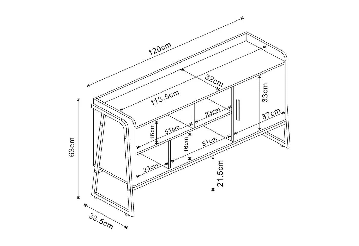 en.casa TV-Schrank Storfjord Schwarz mit Metallgestell - Bild 4