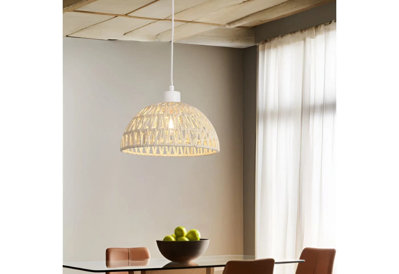 Lux.pro Alton Hängeleuchte Metall und Rattan Weiß