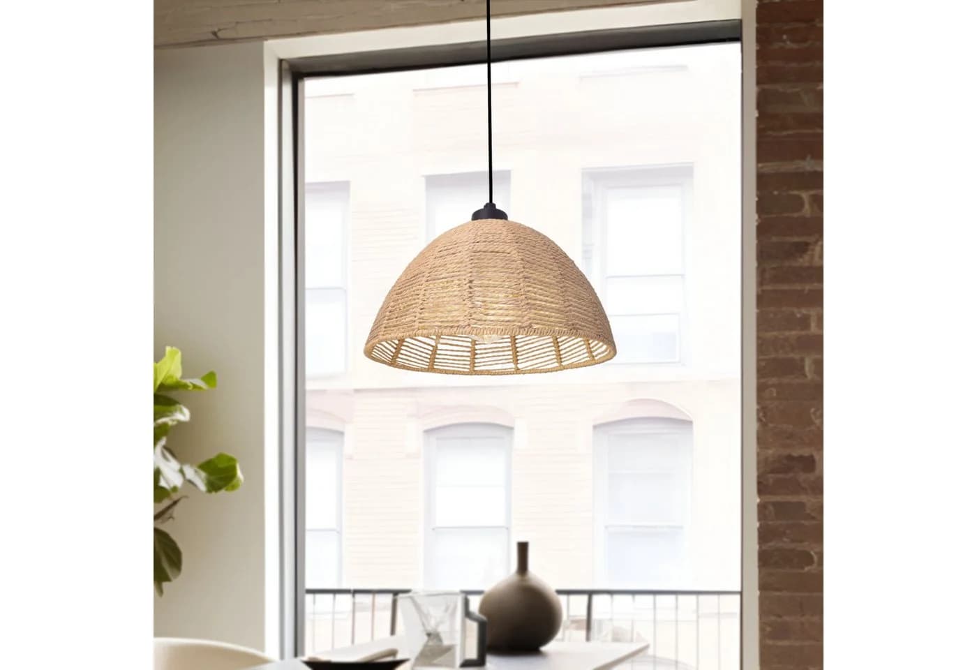 lux.pro Hängeleuchte Romsey Metall Rattan Schwarz Beige