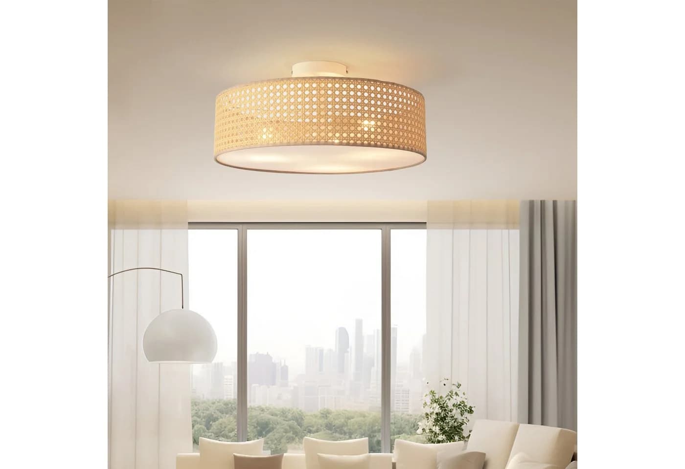 lux.pro Deckenleuchte Ascot 3-flammig Rattanoptik Weiß