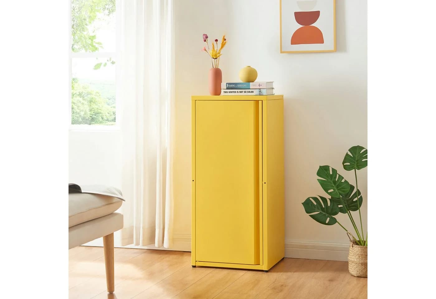 en.casa Mehrzweckschrank Burlöv Gelb 1 Tür Industriedesign