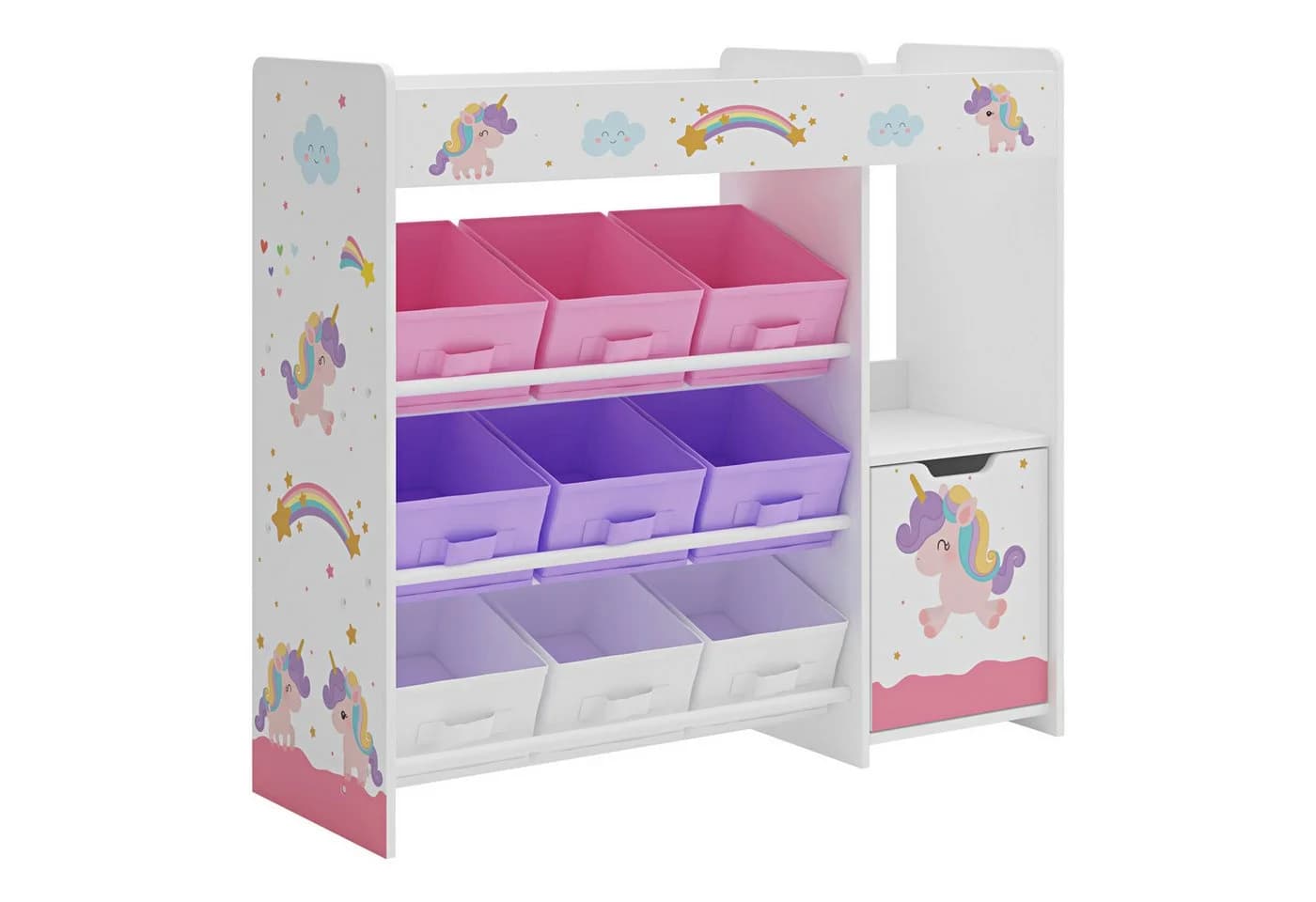 en.casa Kinderregal Søndreland mit 9 Faltboxen Einhorn Motiv Weiß/Rosa/Violett - Bild 2