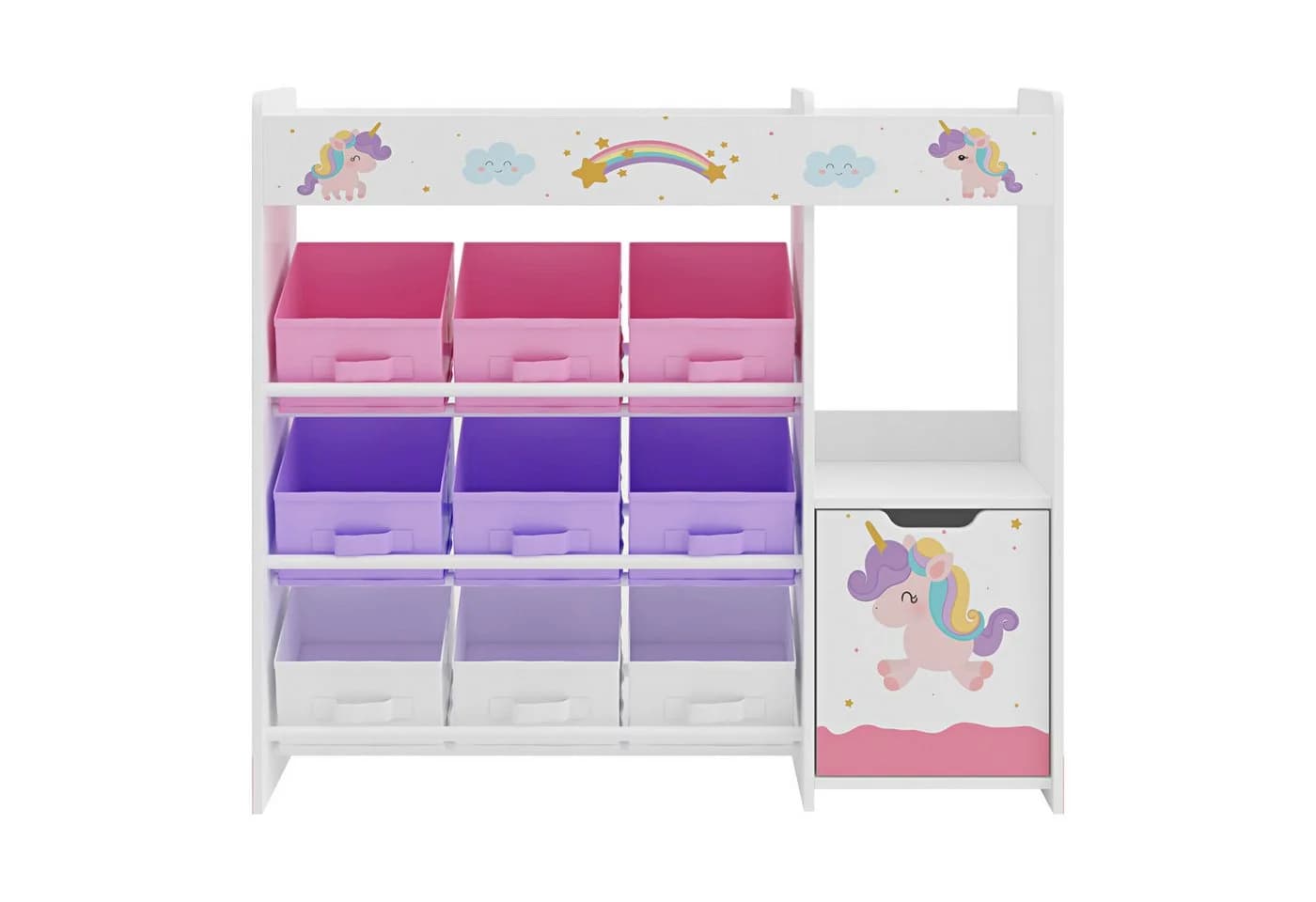 en.casa Kinderregal Søndreland mit 9 Faltboxen Einhorn Motiv Weiß/Rosa/Violett - Bild 5