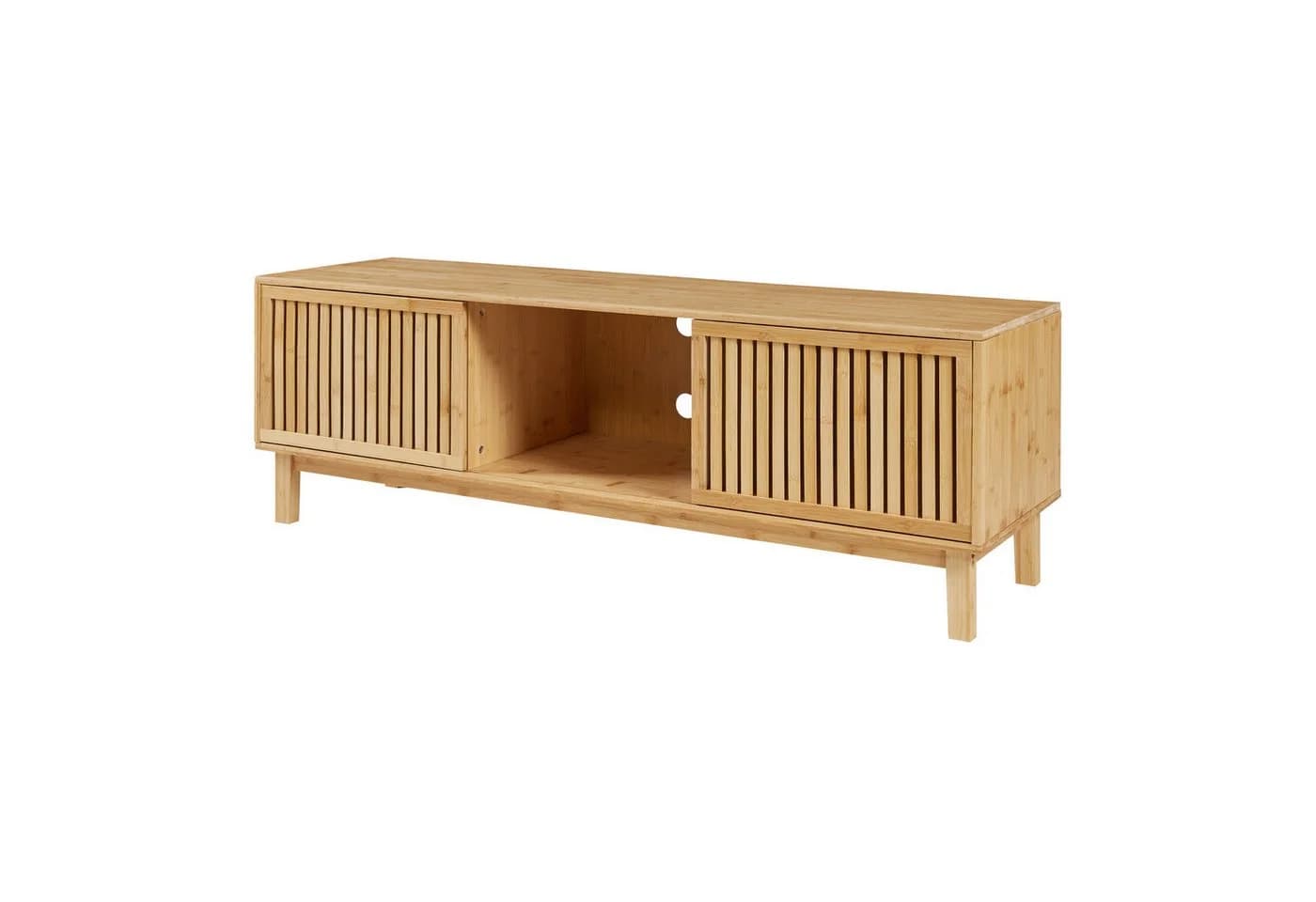 en.casa TV-Schrank Ypäjä Bambus Natur 3 Ablagefächer 2 Schiebetüren - Bild 4