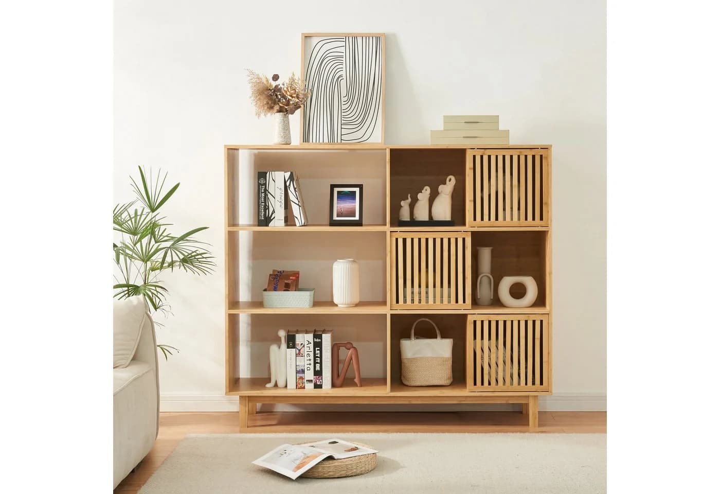 en.casa Bücherregal Bambus mit Schiebetüren - Bild 3