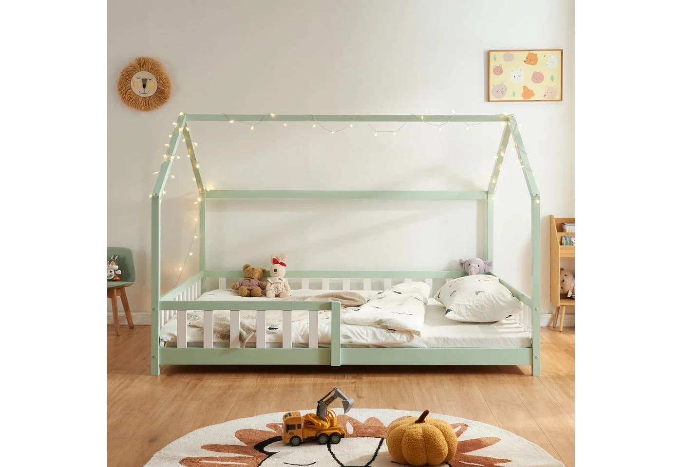 en.casa Hausbett »Hesel« Montessori Bett Kiefernholz Mintgrün - Bild 3