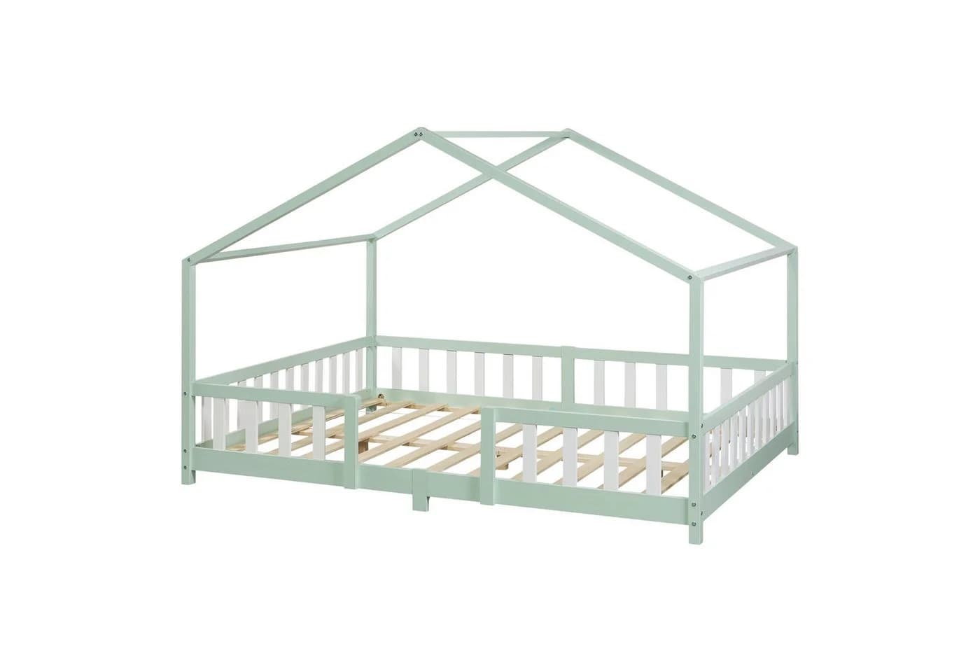 en.casa Kinderbett Treviolo Haus-Optik Montessori Mintgrün/Weiß