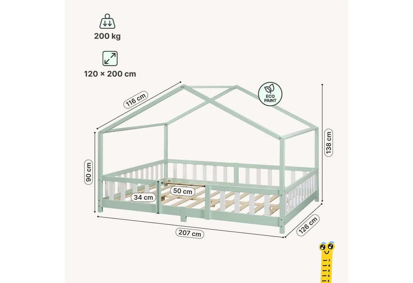 en.casa Kinderbett Treviolo Haus-Optik Montessori Mintgrün/Weiß - Bild 3