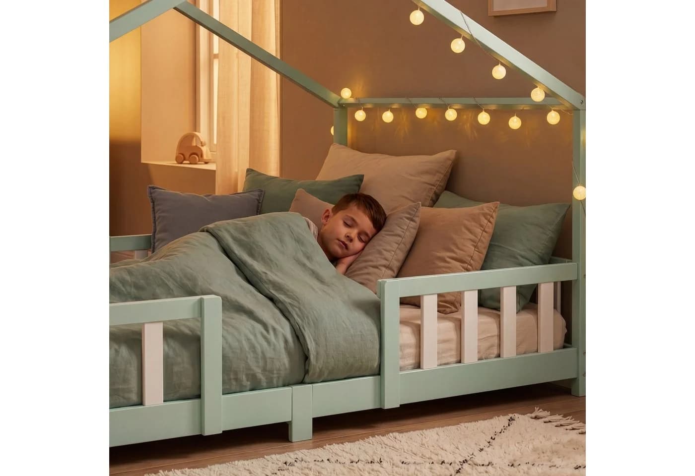 en.casa Kinderbett Treviolo Haus-Optik Montessori Mintgrün/Weiß - Bild 5