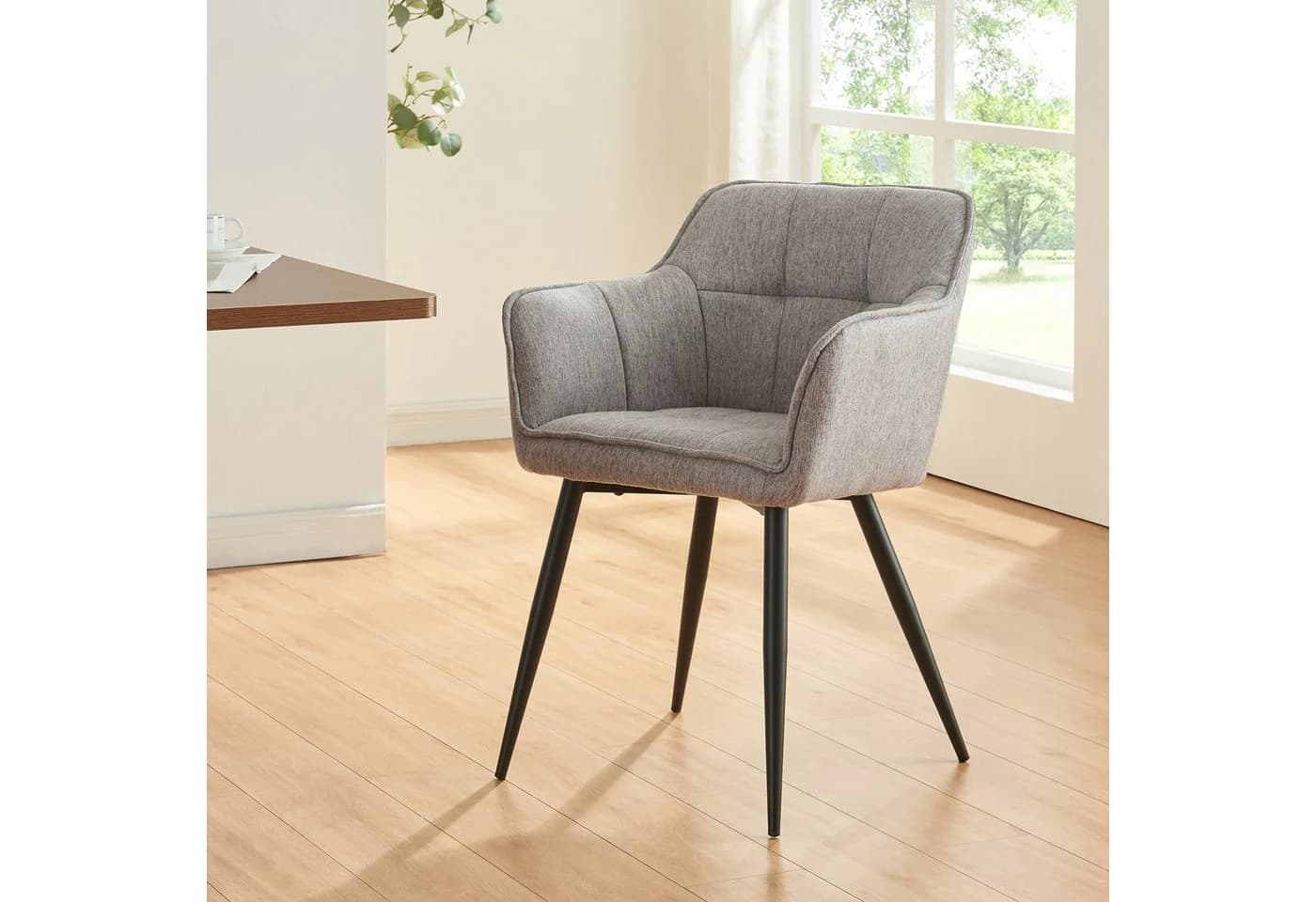 en.casa Esszimmerstuhl Birmingham Grau Textil mit Armlehnen - Bild 3