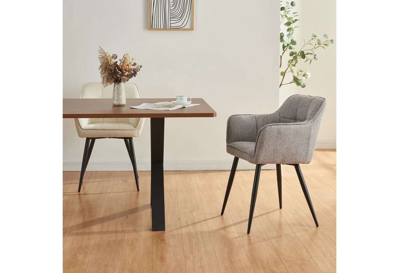 en.casa Esszimmerstuhl Birmingham Grau Textil mit Armlehnen - Bild 4