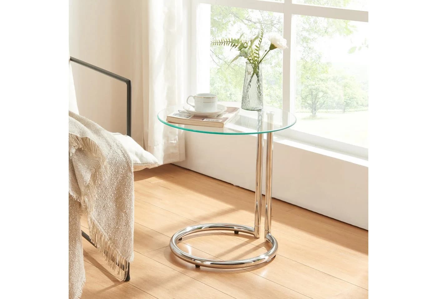 en.casa Beistelltisch Ylivieska Glasplatte Chrom Modern - Bild 2