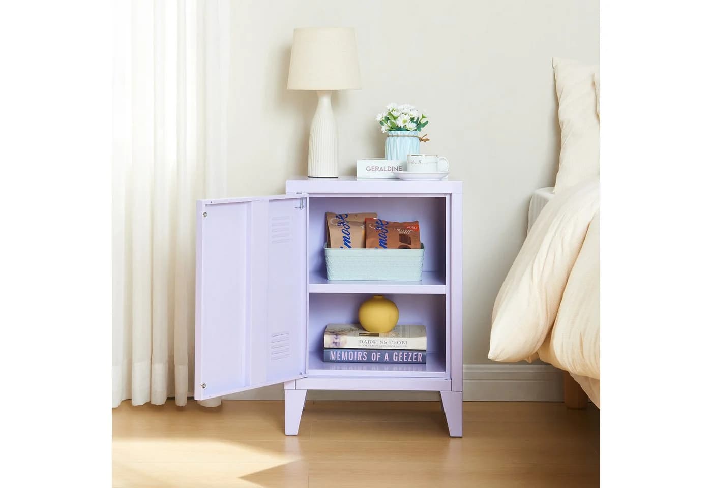 en.casa Nachtschrank Inari Stahl Hellviolett mit Regalablage - Bild 3