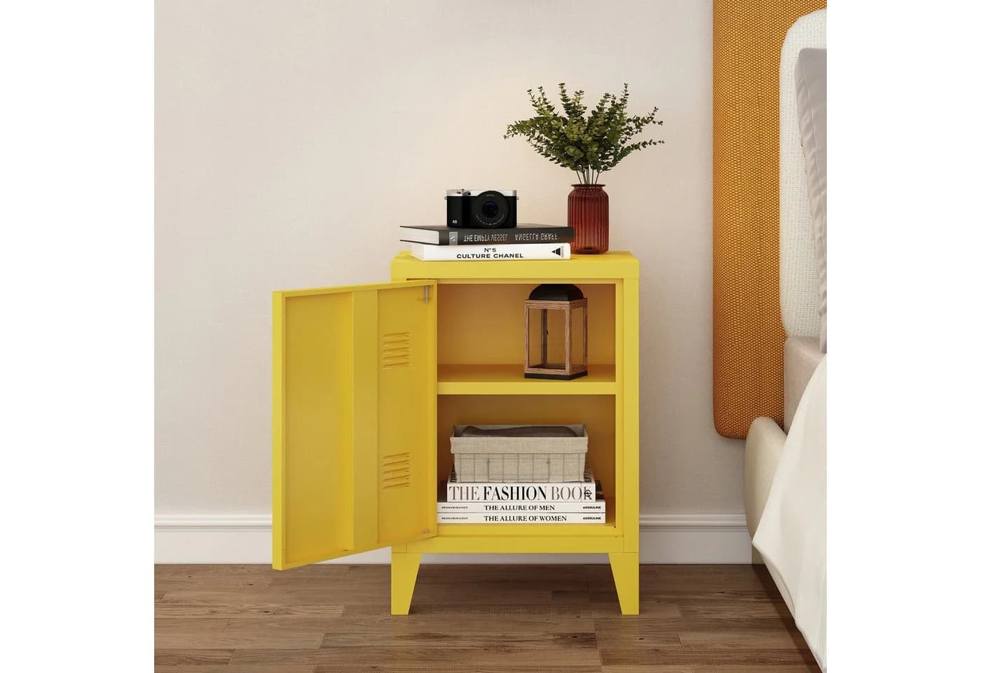 en.casa Nachtschrank »Inari« mit Türgriff rechts Stahl Gelb - Bild 5