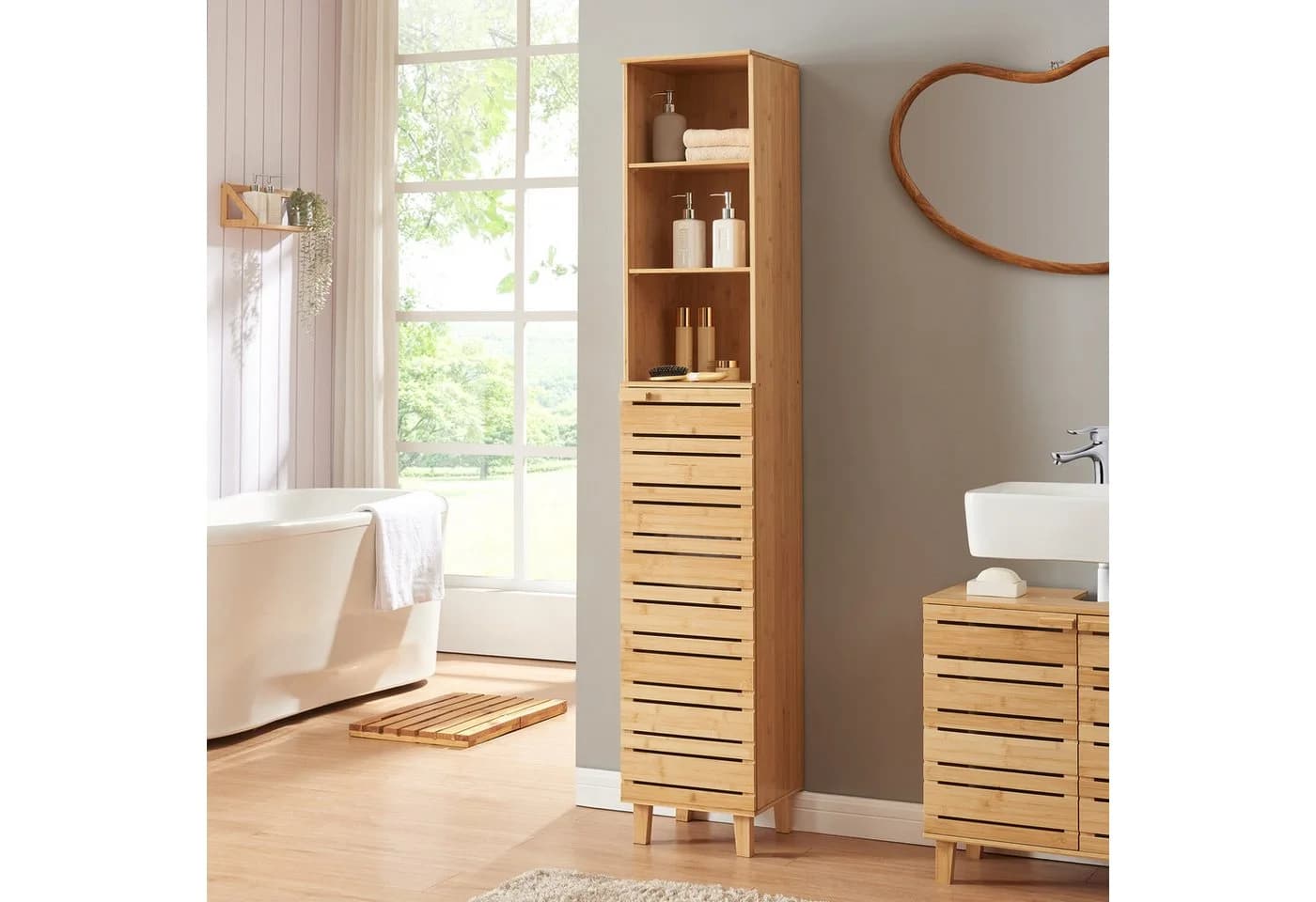 en.casa Hochschrank Epind Bambus mit Magnetverschluss