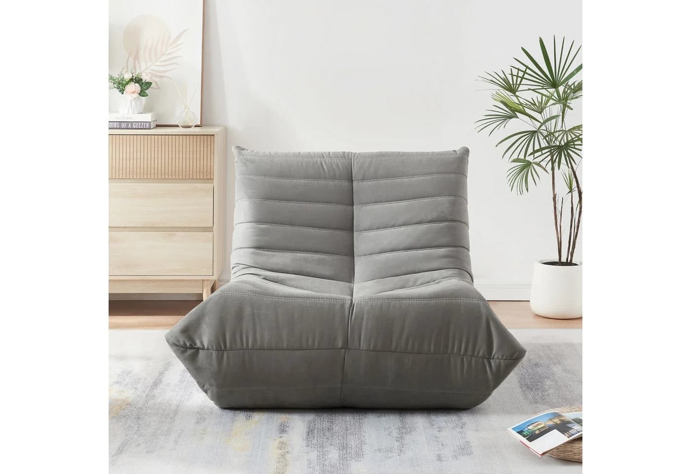 en.casa Sitzsack Kodsø Bodensessel mit Rückenlehne Grau Mikrofaser
