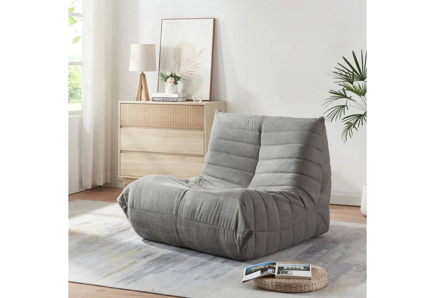 en.casa Sitzsack Kodsø Bodensessel mit Rückenlehne Grau Mikrofaser - Bild 2