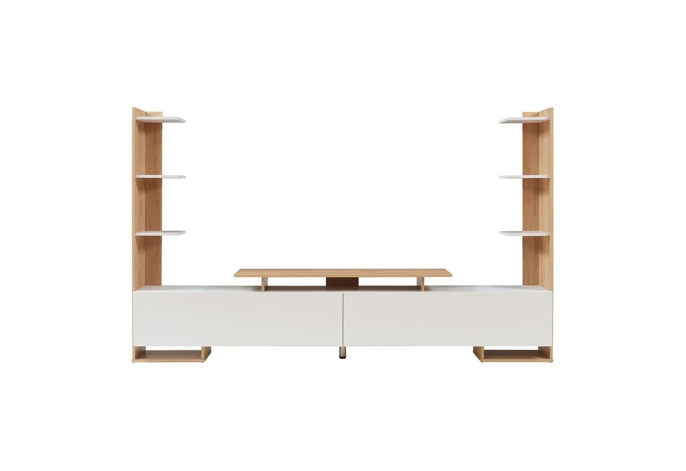 en.casa TV-Schrank Rauki mit Seitenregalen Weiß/Eicheoptik - Bild 5