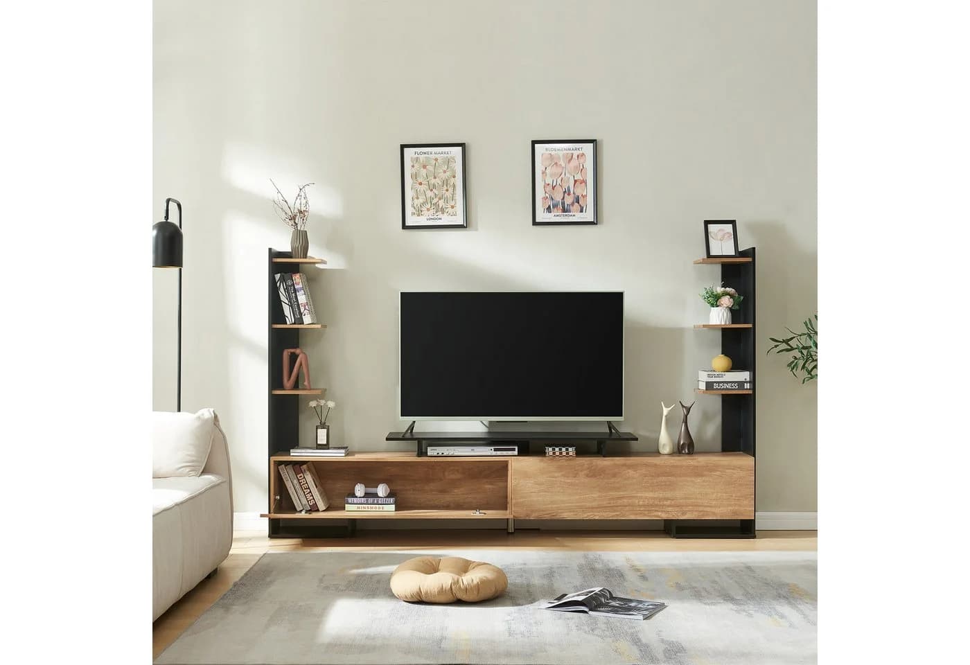 en.casa TV-Schrank Rauki Schwarz/Mango-Holzoptik - Bild 3