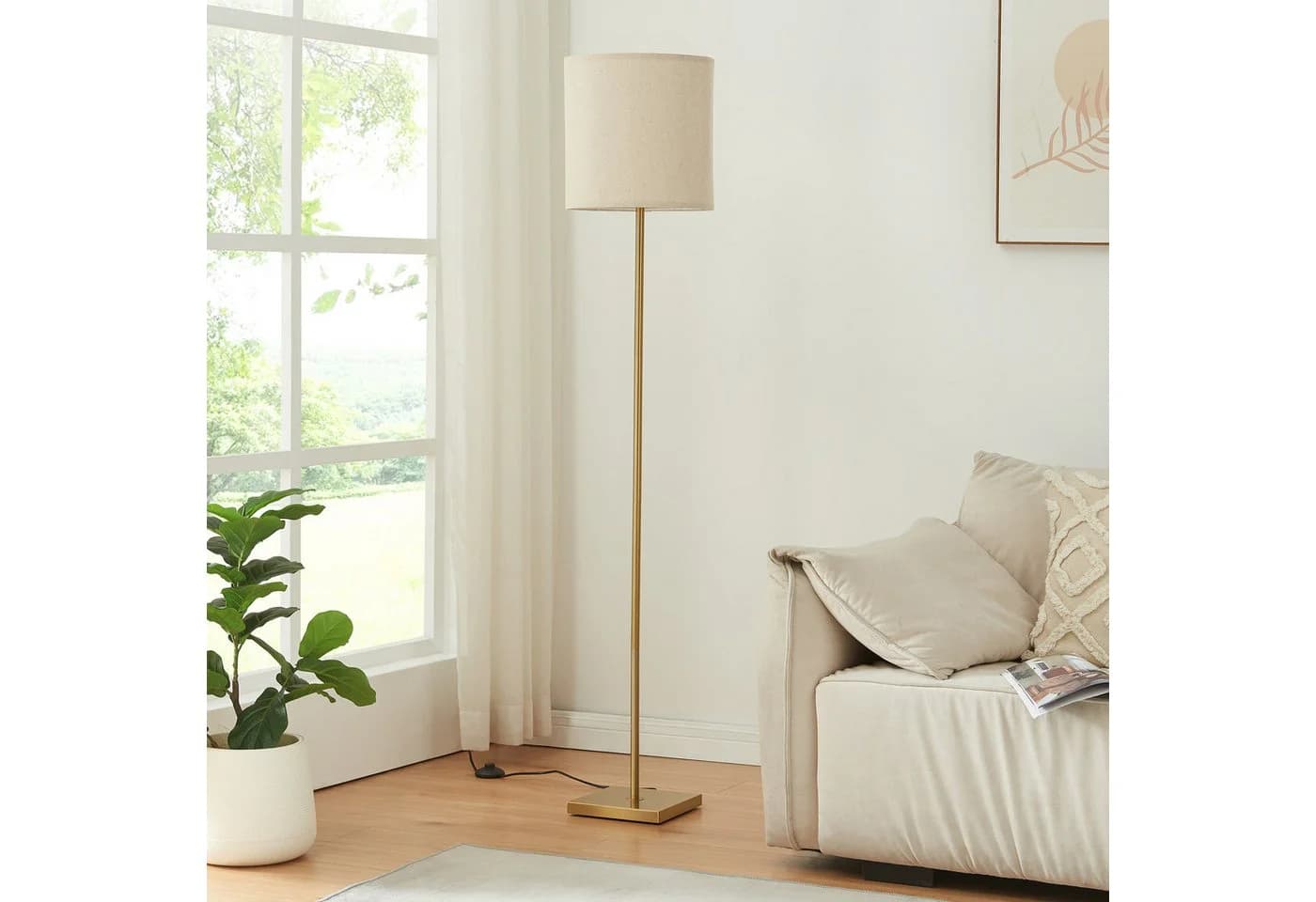 lux.pro Stehlampe Fildholm 157 cm Messingfarben Leinenoptik - Bild 3