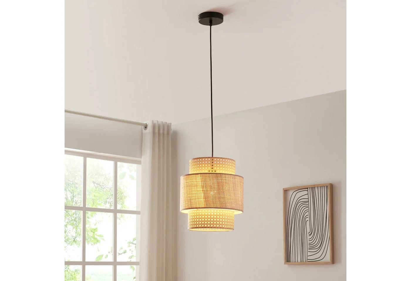lux.pro Hängeleuchte Biggar Beige Schwarz Rattanoptik