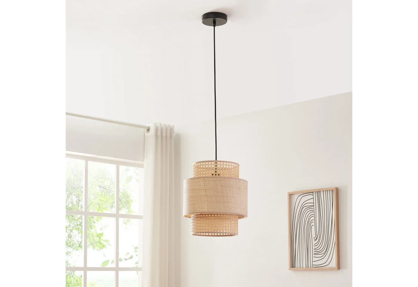 lux.pro Hängeleuchte Biggar Beige Schwarz Rattanoptik - Bild 3
