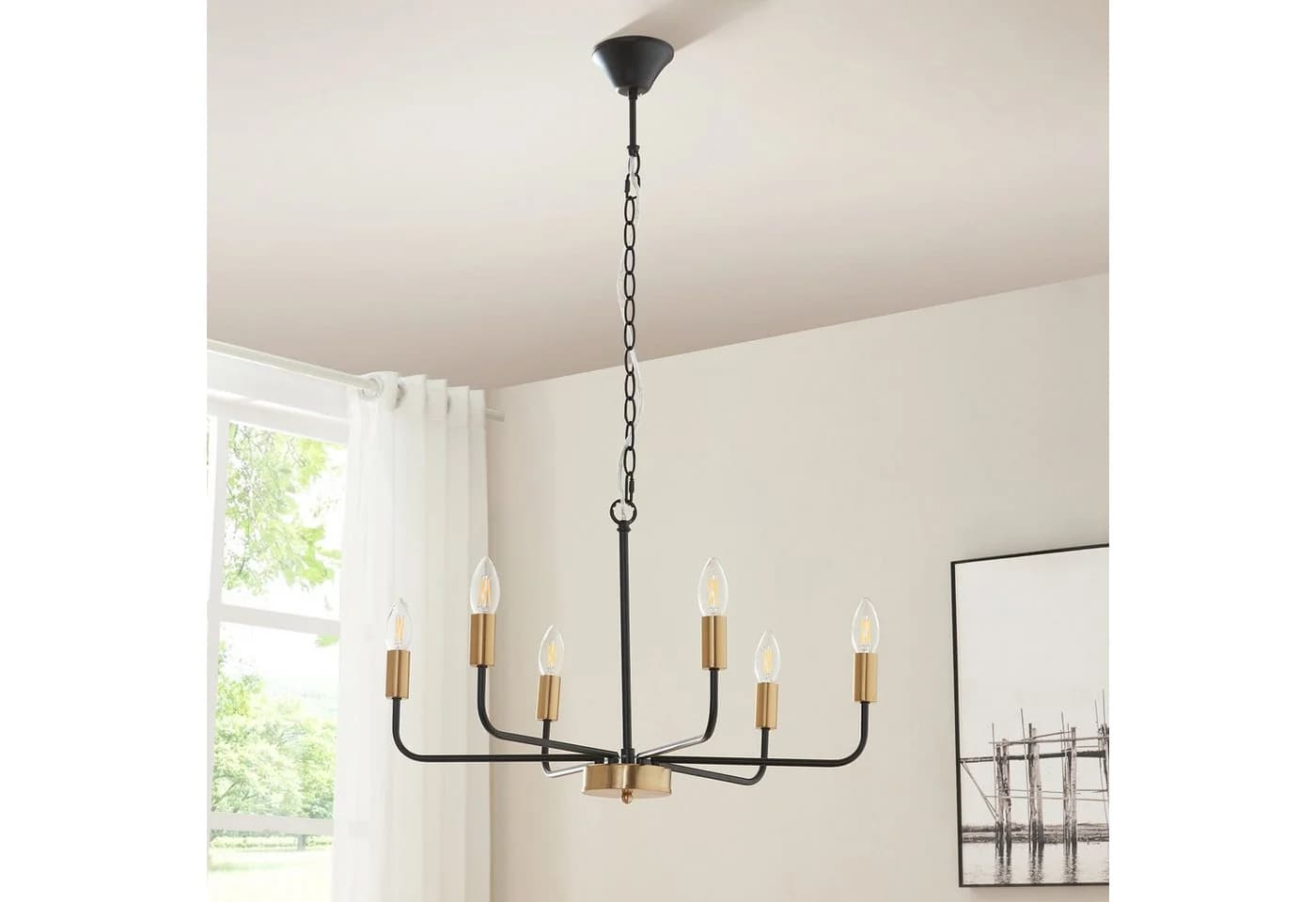 lux.pro Kronleuchter Bishop 6-flammig Metall Schwarz/Messingfarben - Bild 3