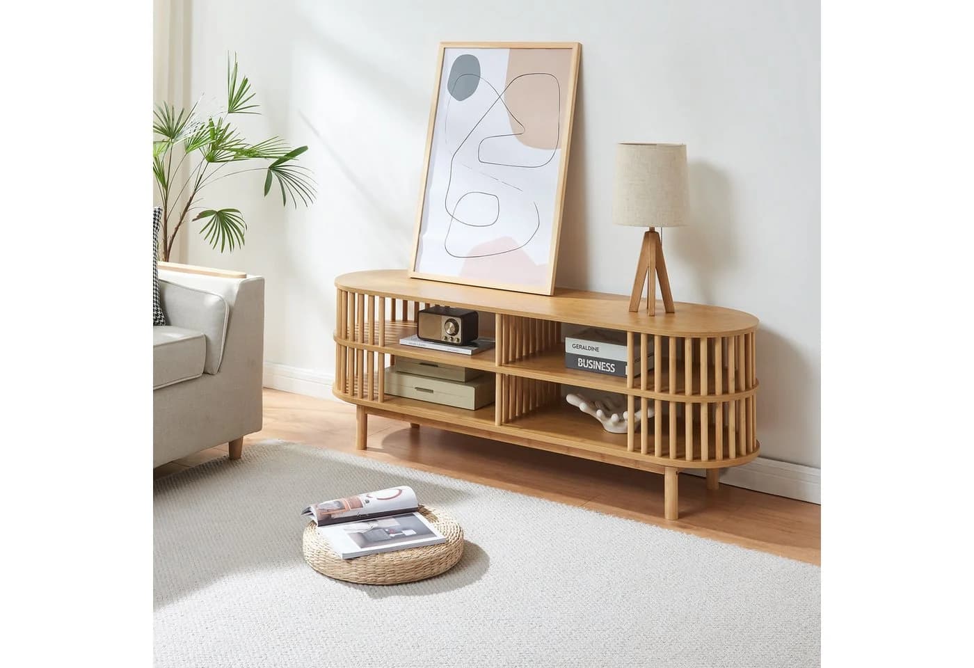 en.casa TV-Schrank Fernsehtisch Jarvenpaa 140x40x50 cm Bambus