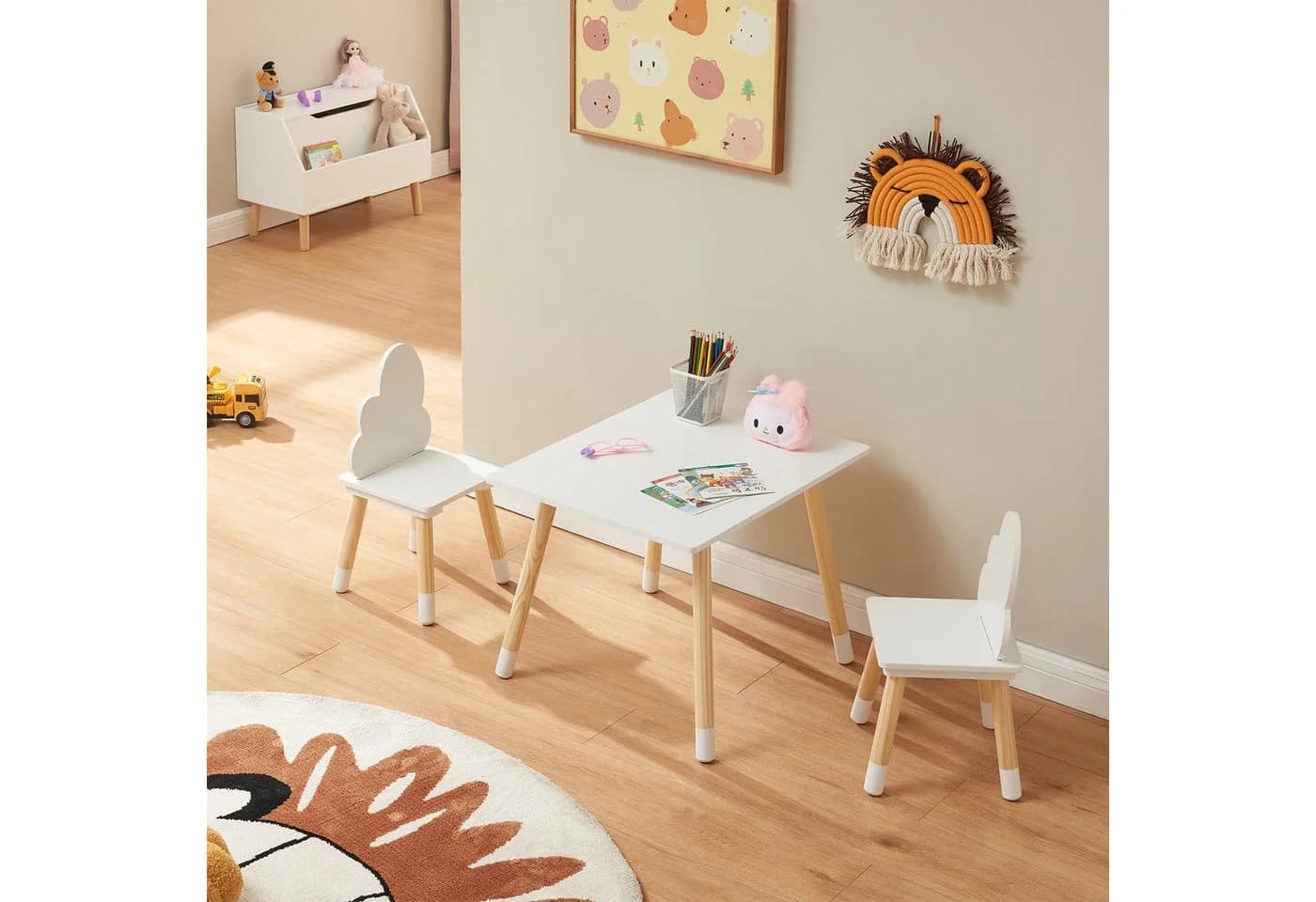 en.casa Kindersitzgruppe 3-tlg. »Hovle« Weiß Wolken-Design MDF Kiefernholz - Bild 3
