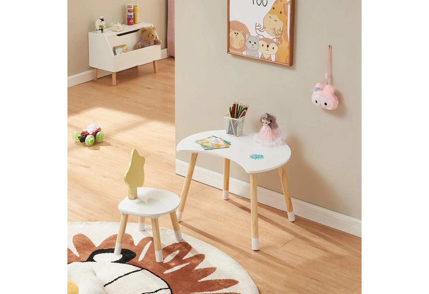 en.casa Kinderschreibtisch-Set mit Stuhl »Lallega« Weiß/Gelb Kiefernholz + MDF - Bild 3