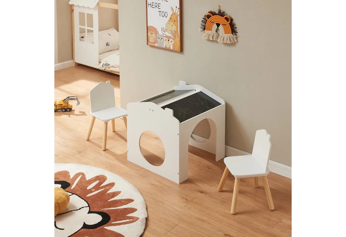 en.casa Kinderschreibtisch Romso Zeichentisch für Kinder Kindertischset mit 2 Stühlen Weiß - Bild 3