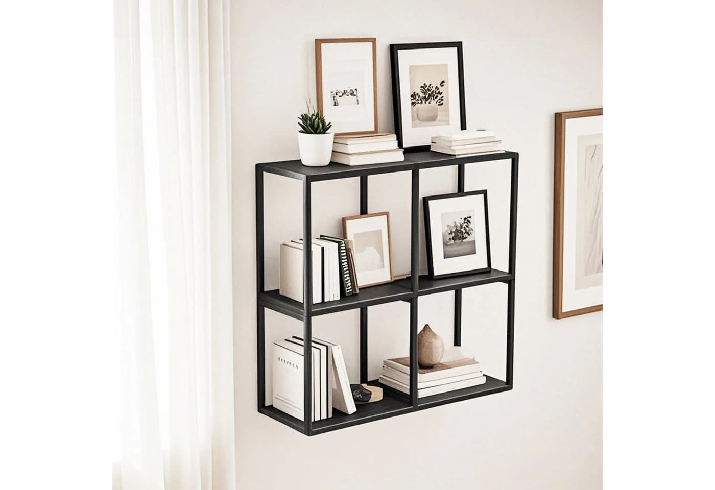 en.casa Wandregal Set 4-tlg. Nostened Quadratisch Stahl Schwarz