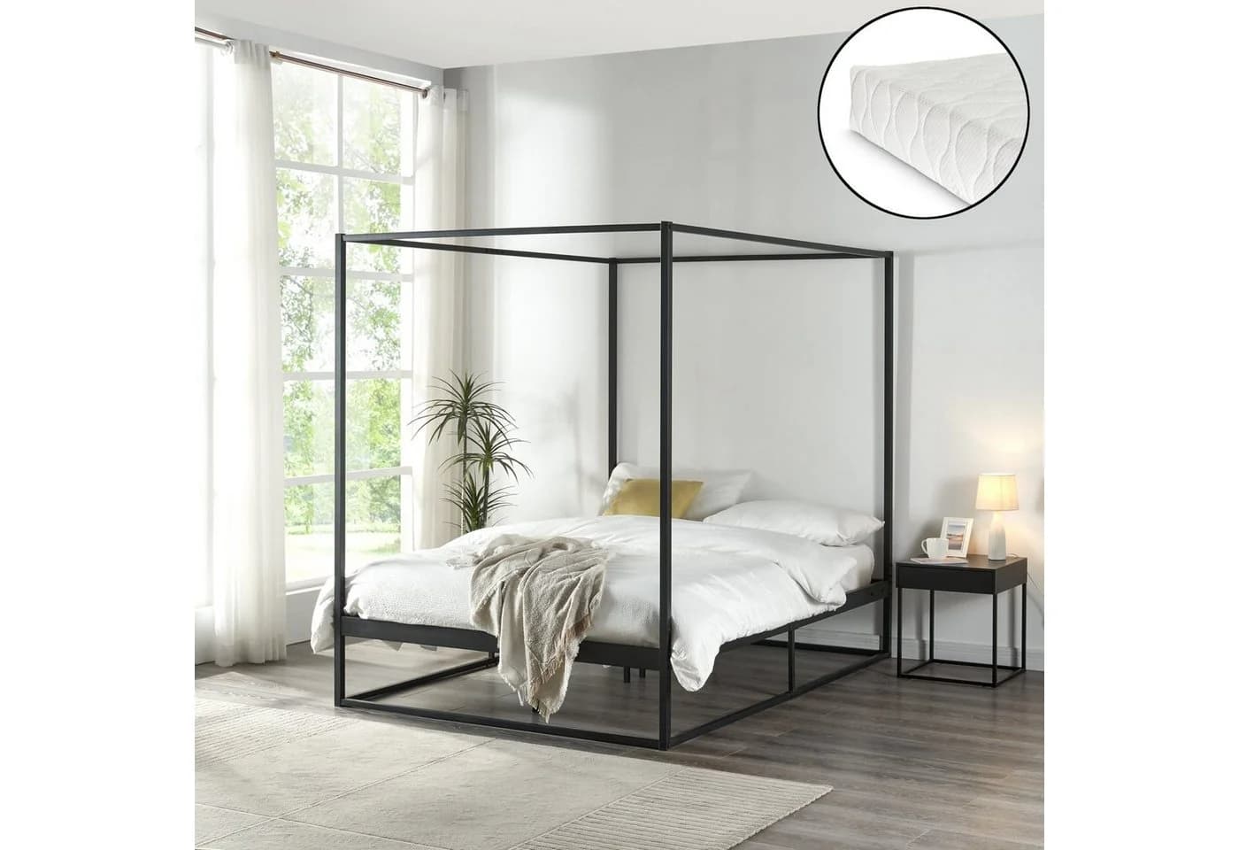 en.casa Himmelbett Kristianstad mit Matratze Metall Schwarz