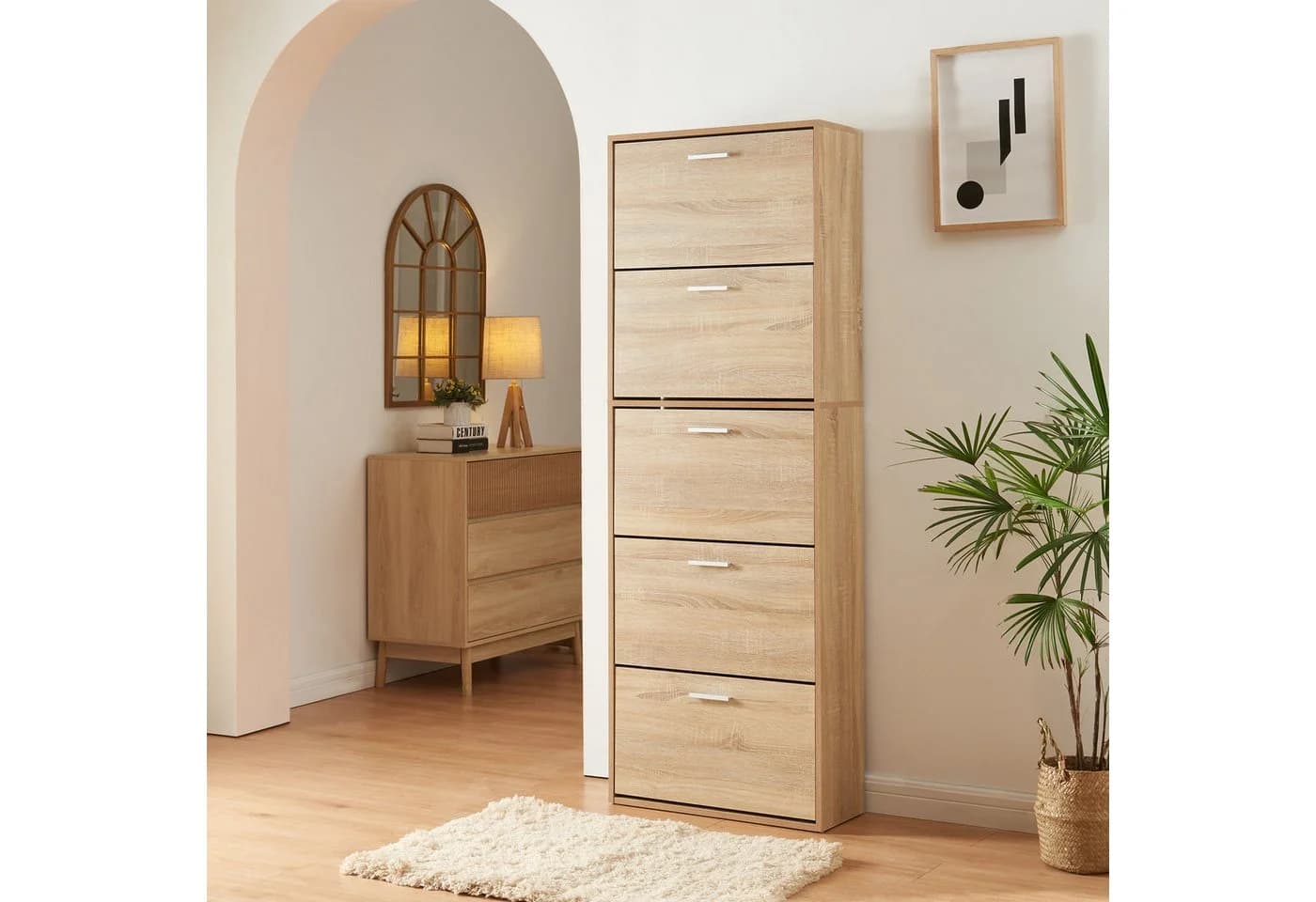 en.casa Schuhschrank Sykkylven Schuhkipper 5 Klappen Sonoma-Eiche - Bild 3