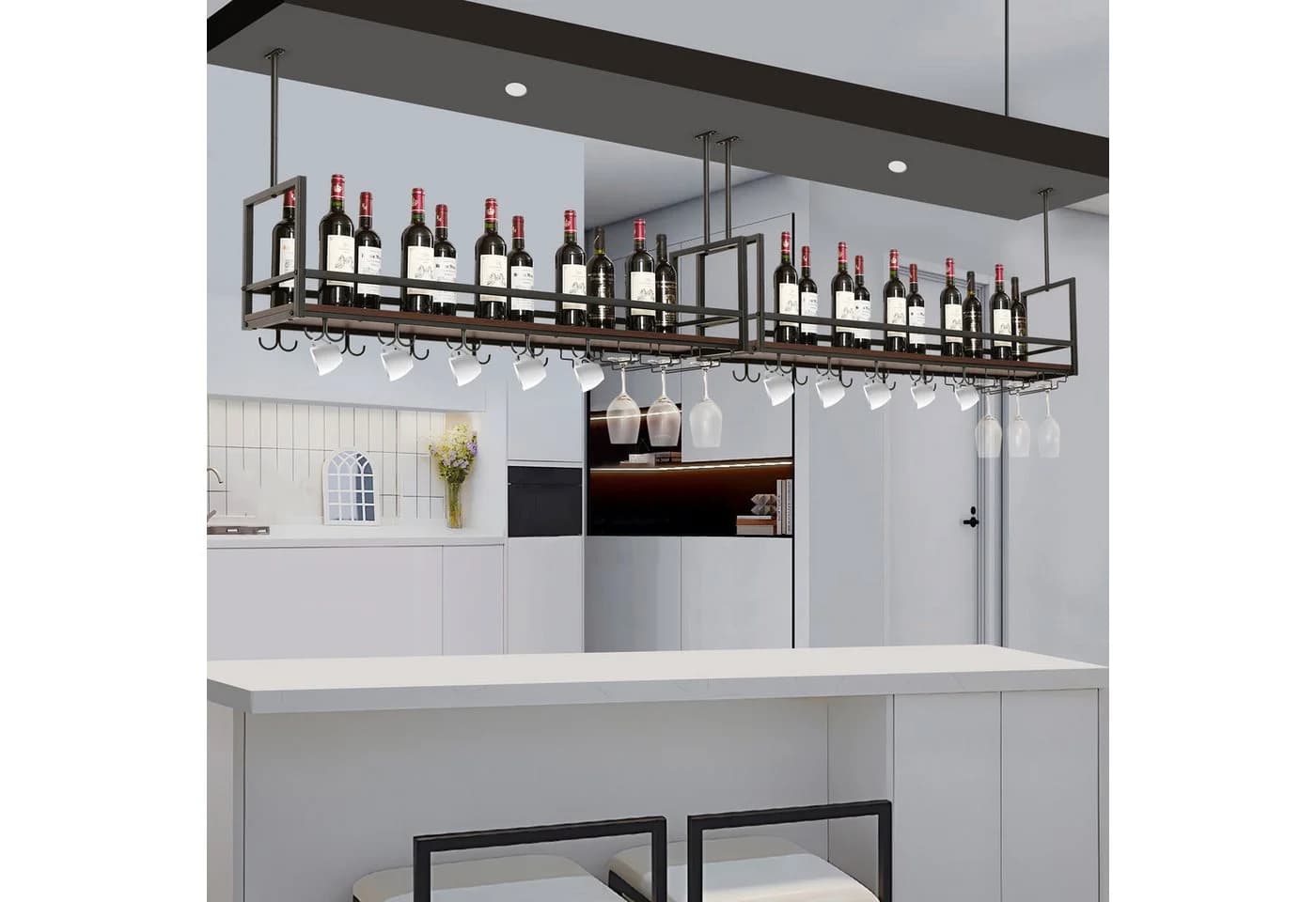 en.casa Weinregal Borejle Schwarz Walnussoptik mit Glashalterung - Bild 3