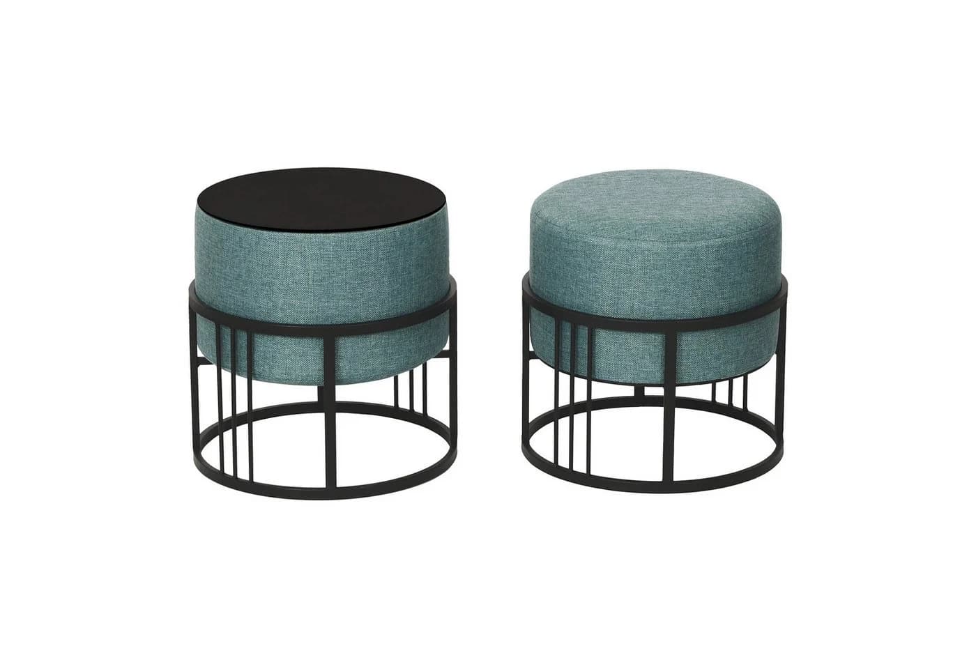 en.casa Sitzhocker 2er Set mit Tischfunktion Grün Schwarz - Bild 2