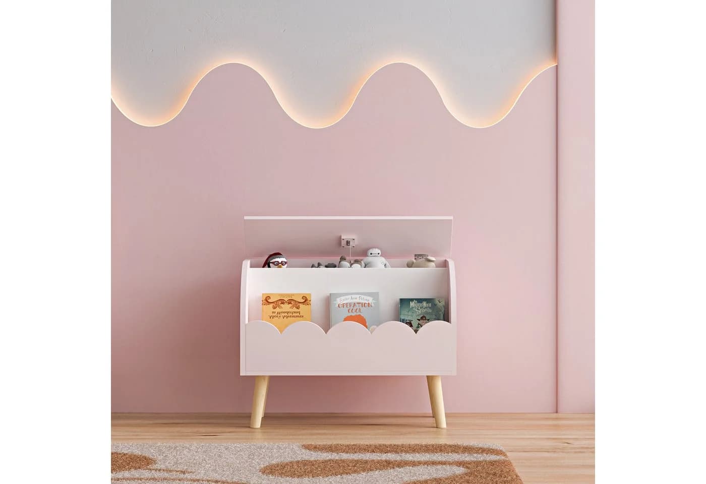 en.casa Spielzeugtruhe Vestnes Rosa Weiß mit Deckel - Bild 3