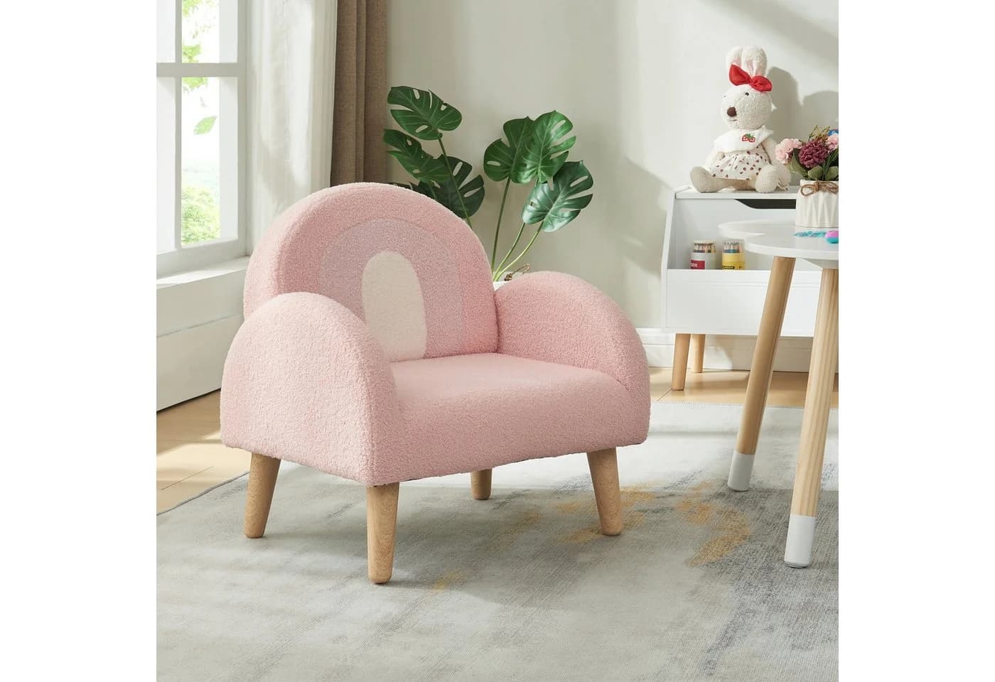 en.casa Kindersessel Sorreindi Rosa Teddystoff