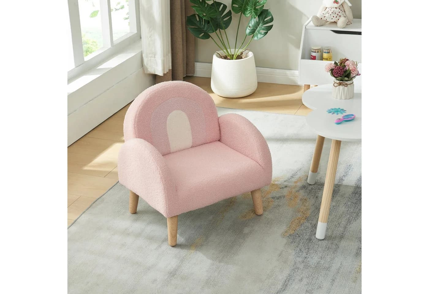 en.casa Kindersessel Sorreindi Rosa Teddystoff - Bild 3