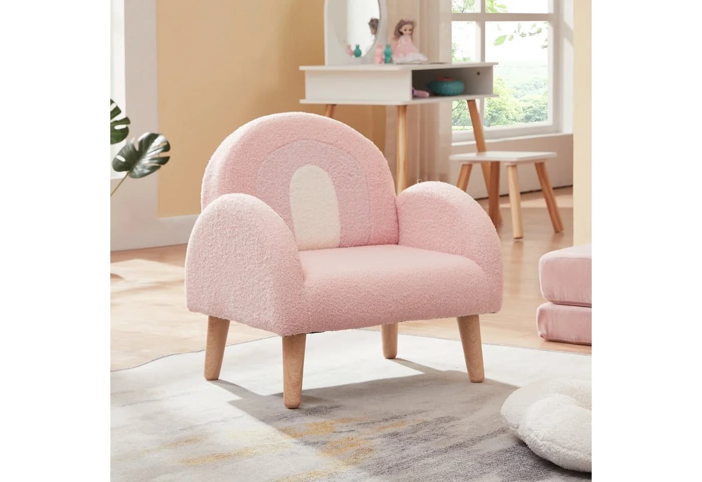 en.casa Kindersessel Sorreindi Rosa Teddystoff - Bild 4