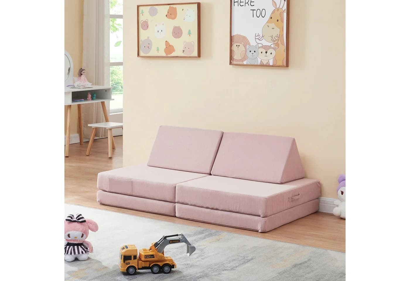 en.casa Spielsofa 5-tlg. Rosa Cord - Bild 3