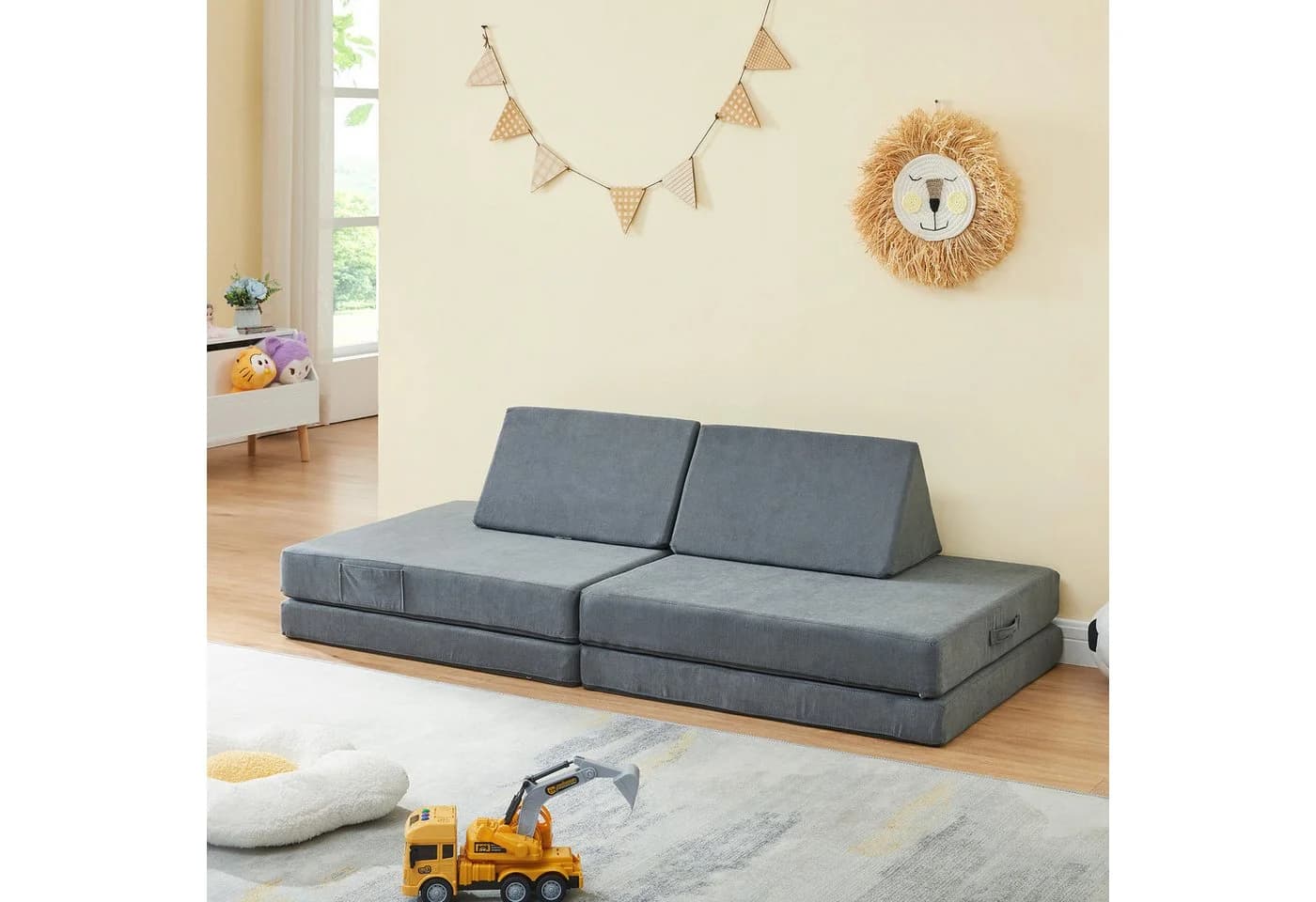en.casa Kindersofa 5-tlg. Spielsofa Norhulta Cord Grau - Bild 3