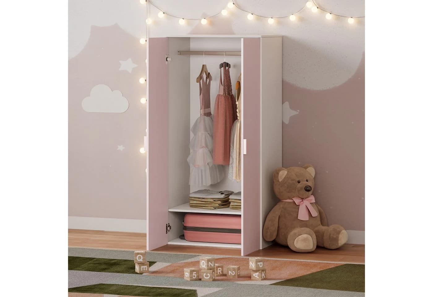en.casa Kinderkleiderschrank Sandnes Weiß/Rosa