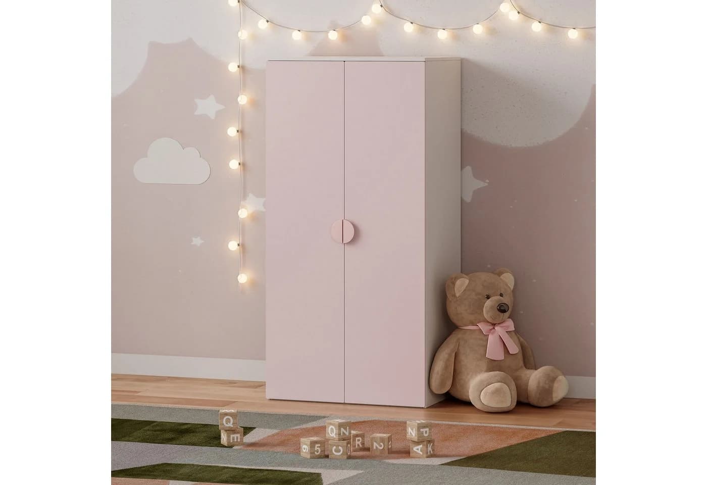 en.casa Kinderkleiderschrank Sandnes Weiß/Rosa - Bild 2