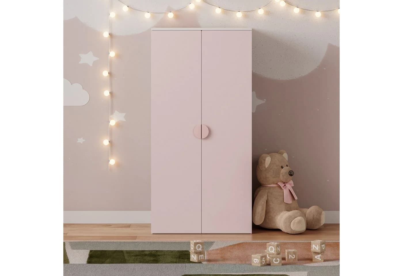 en.casa Kinderkleiderschrank Sandnes Weiß/Rosa - Bild 3