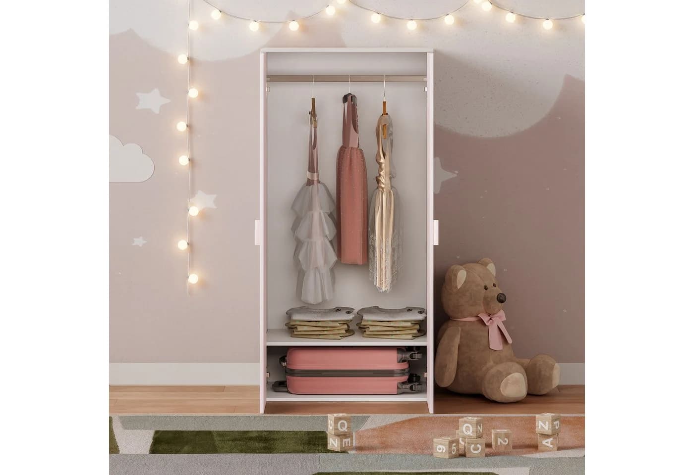 en.casa Kinderkleiderschrank Sandnes Weiß/Rosa - Bild 4